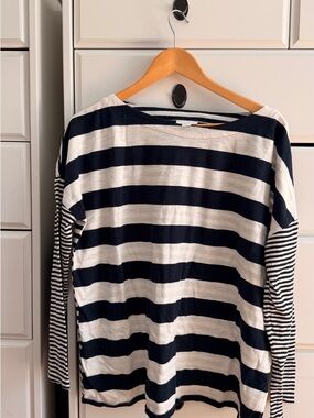 J. Jill Navy and White Striped Long Sleeve Tee
